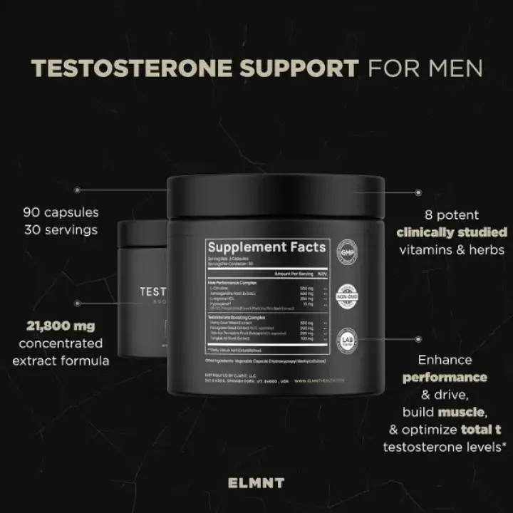 ELMNT Health Testosterone Support for Men 90 Capsules